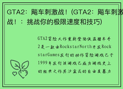 GTA2：飚车刺激战！(GTA2：飚车刺激战！：挑战你的极限速度和技巧)